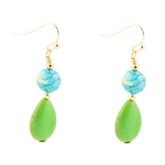 NWT Barse Genuine Stones Margarita Green Lime Magnesite Golden Drop Earrings - Picture 2 of 8